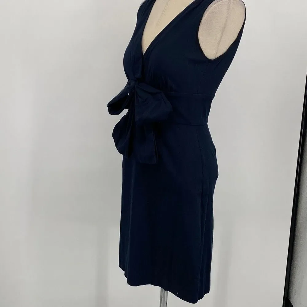 Kate Spade Blaine Bow Sheath Dress Mini Size 2‎ Small -V Neck Sleeveless Navy